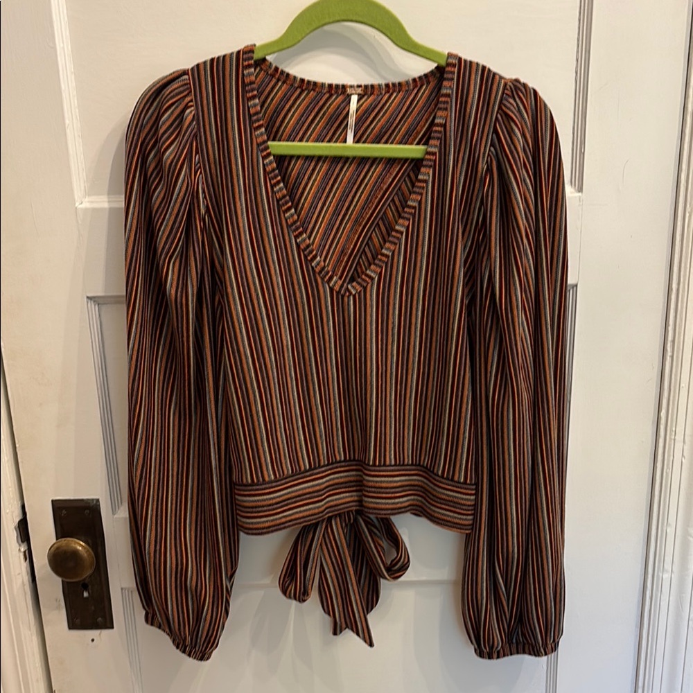Striped V-Neck Open Tie-back Top